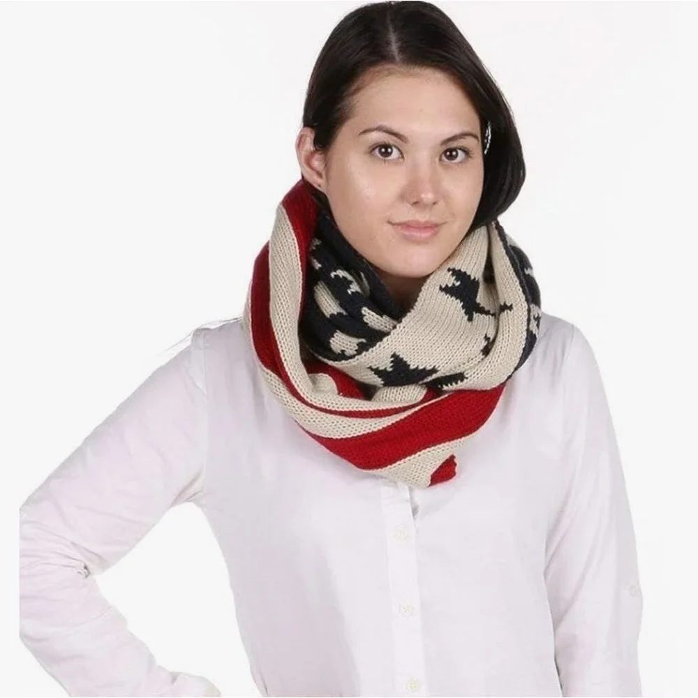 American flag infinity scarf acrylic knit thick scarf Patriotic accessory